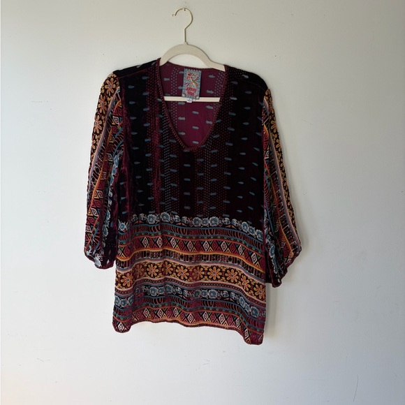 JOHNNY WAS Burnout Velvet Silk Tunic Top Size Medium - Picture 3 of 10